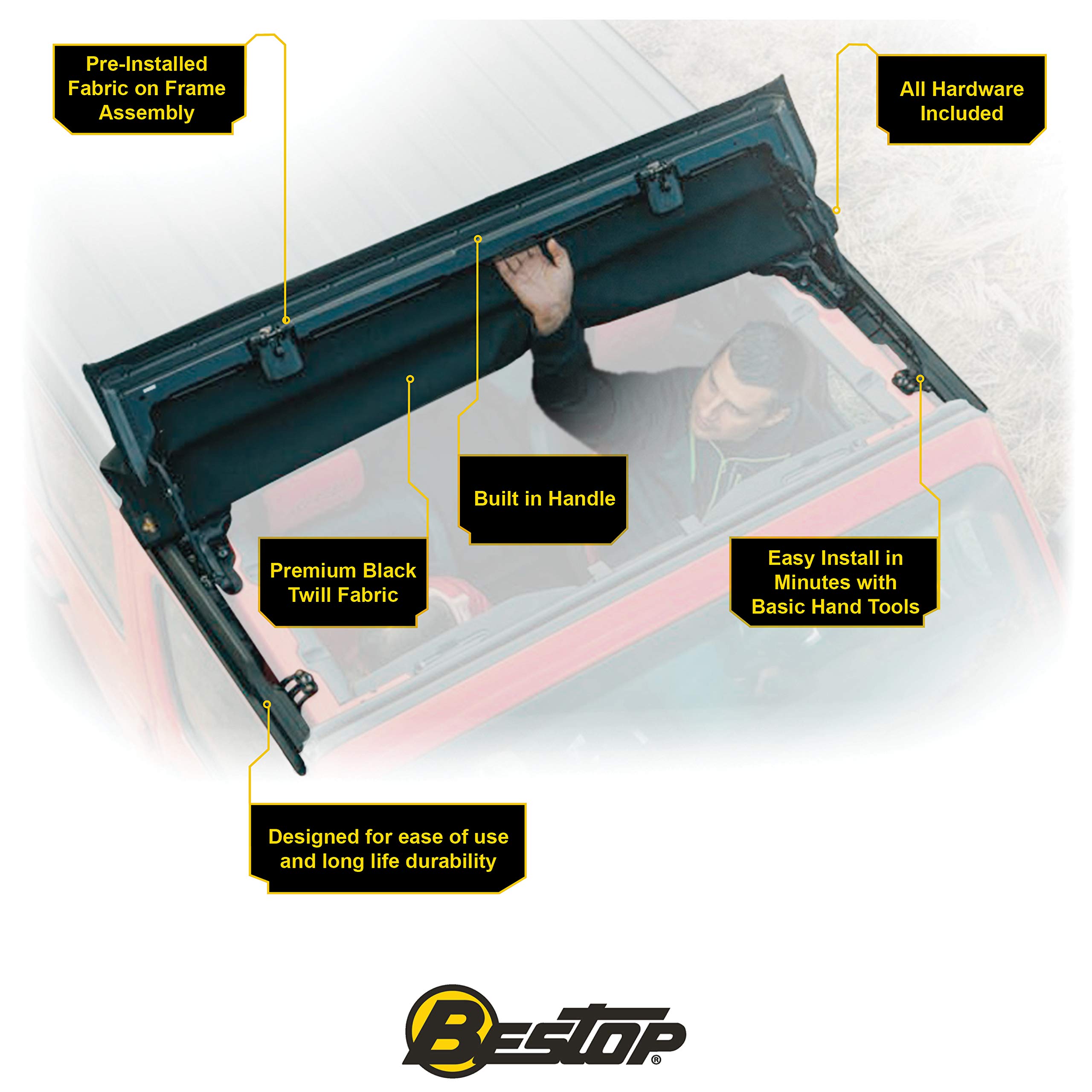 Bestop 52450-17 Sunrider for Hardtop in Black Twill for 2007-2018 2-Door and 4-Door - Image 6